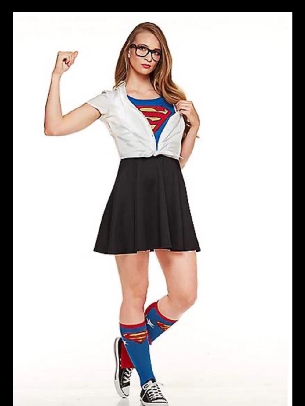 Clark Kent Dress Women’s Adult medium (8-10) Dress, Glasses, Halloween Costume,
